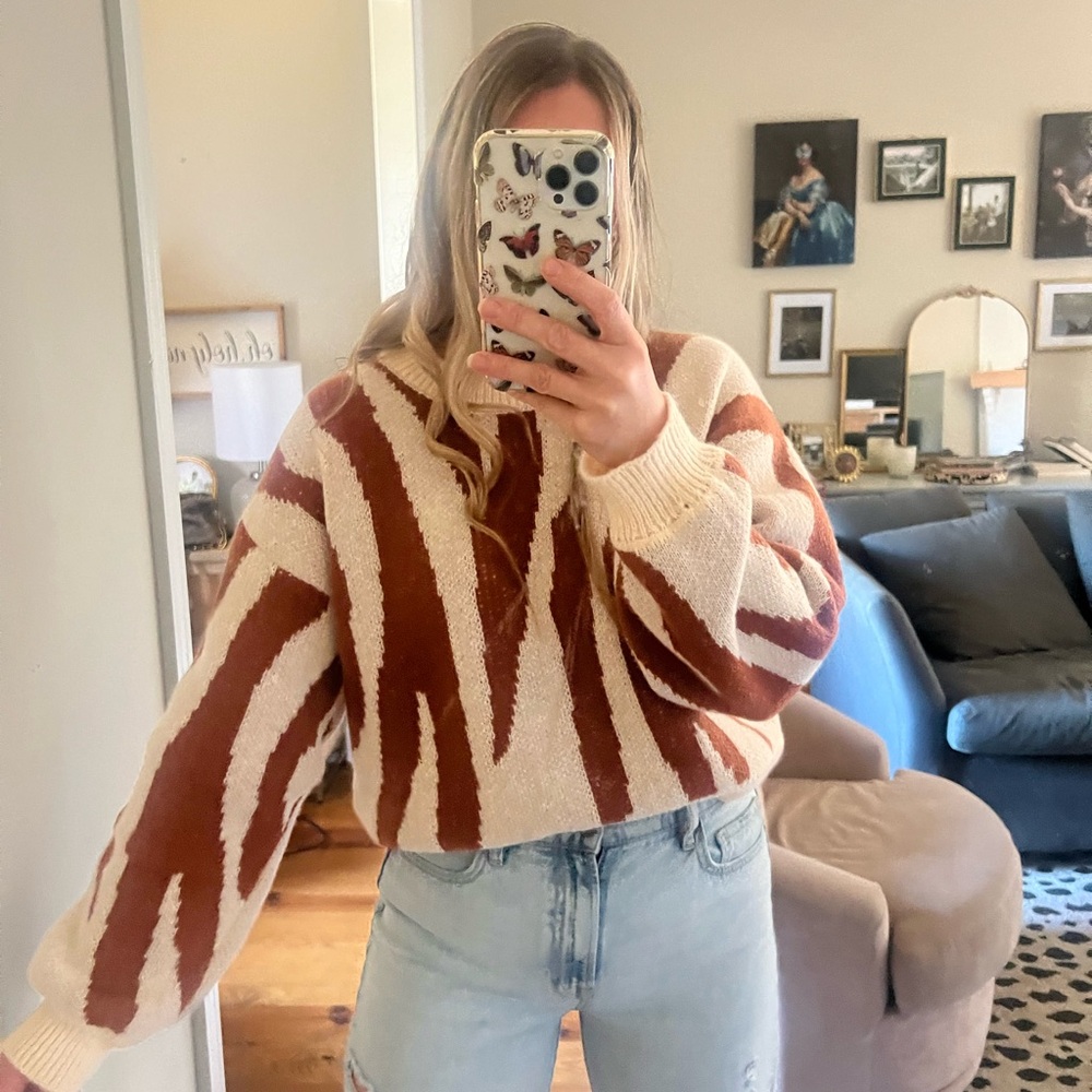 Cozy Cream and Brown Sweater